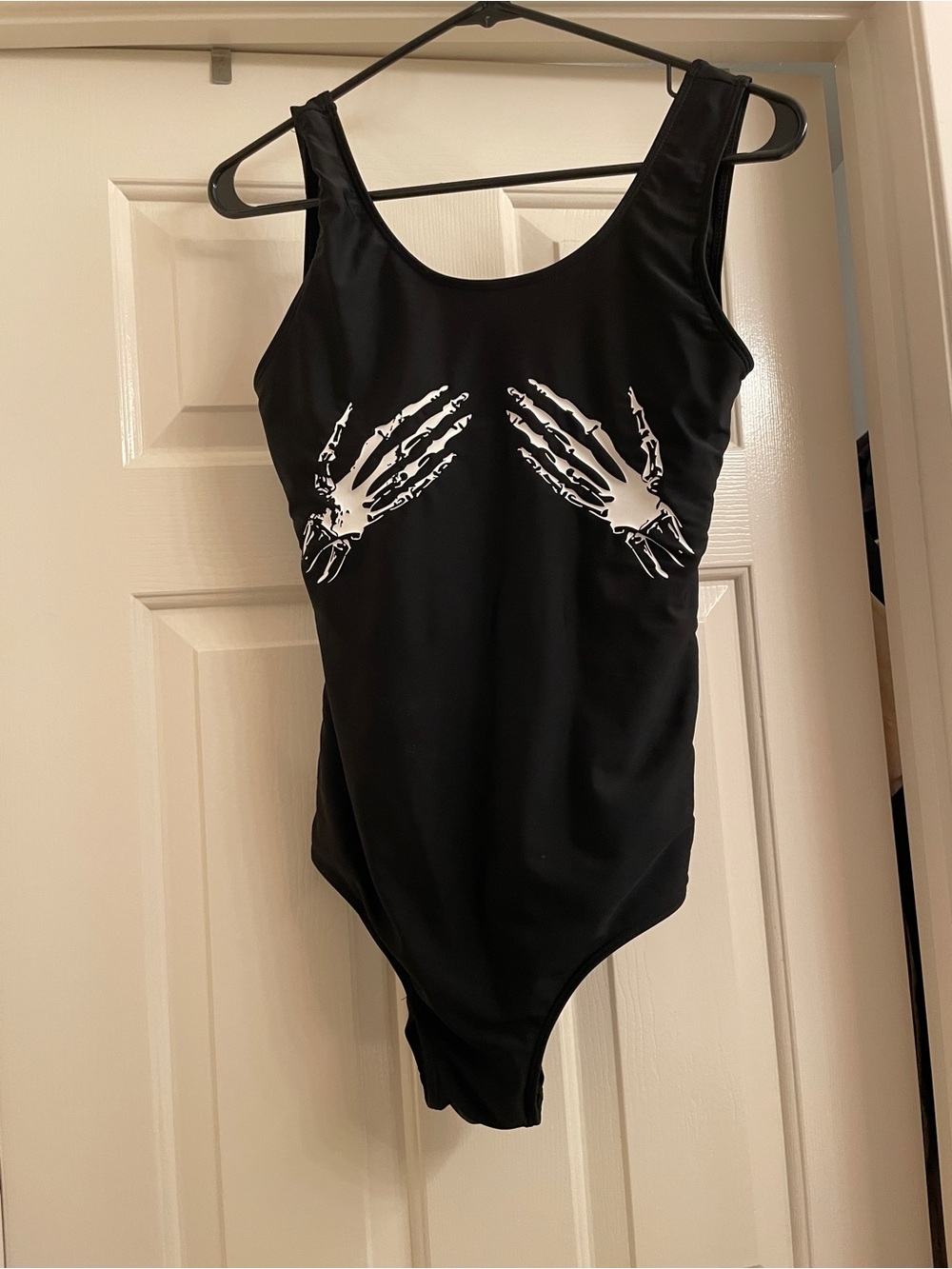 Black Skeleton Hand Print One-Piece Swimsuit